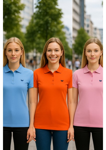 Kadın 3 Lü Paket Kısa Kollu Yazlık Polo Yaka Tişört
