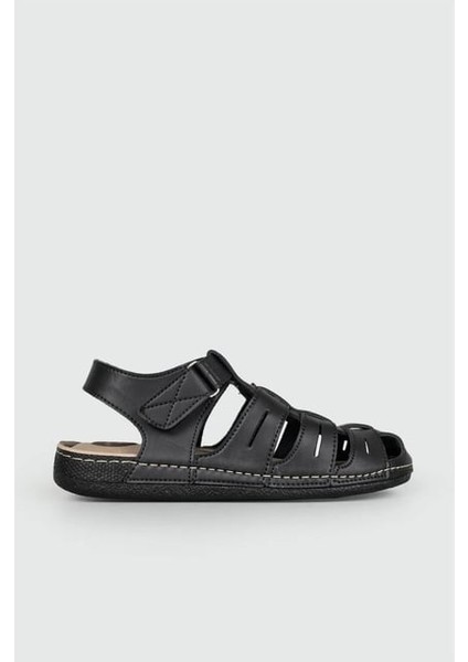 Siyah Cırtlı Erkek Sandalet Apella M0307 M