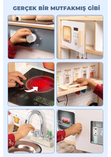 Ledli Ahşap Oyuncak Mutfak ~ Montessori Mutfak, Çocuk Mutfağı, Hediye Halı DBK101 modelleri