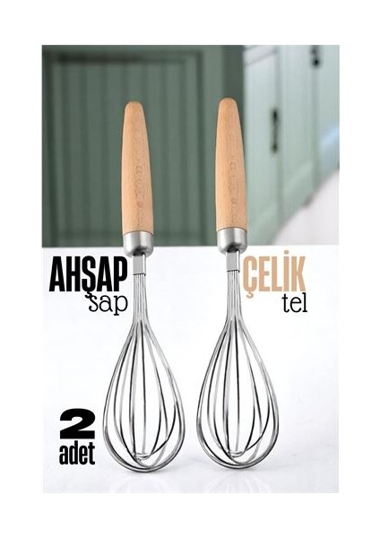 Modacar Ahşap Saplı Çelik Çırpıcı - Yumurta ve Sos Çırpıcı, Mutfak Çırpıcısı, Çırpma Teli