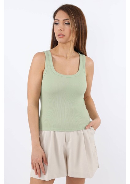 Kadın Cotton Premium Doku Çağla Pamuklu Basic Fitilli Atlet