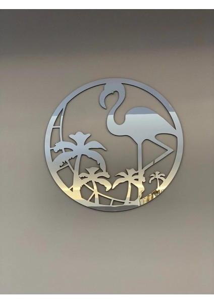 Flamingo Mdf Üzeri Gümüş Pleksi Duvar Dekorasyon Lazer Kesim 32x32 Cm fiyatları
