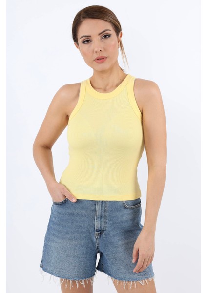 Kadın Premium Doku Sarı Fitilli Pamuklu Atlet