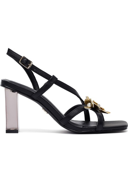 Kadın Siyah Tokalı Şeffaf Kalın Topuklu Sandalet 25SFD442618