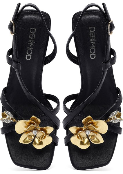 Kadın Siyah Tokalı Şeffaf Kalın Topuklu Sandalet 25SFD442618