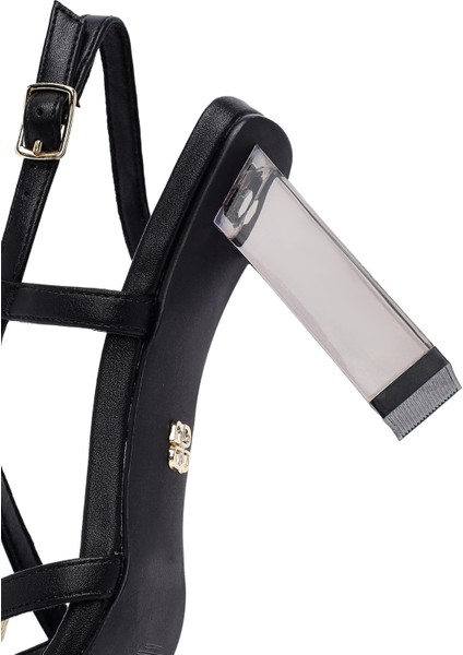 Kadın Siyah Tokalı Şeffaf Kalın Topuklu Sandalet 25SFD442618