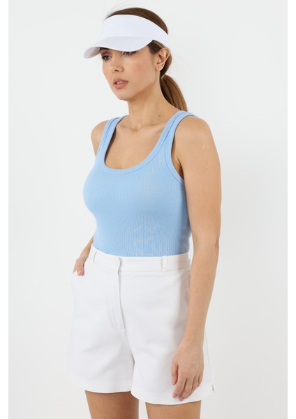 Kadın Cotton Premium Doku Mavi Pamuklu Basic Fitilli Atlet modelleri