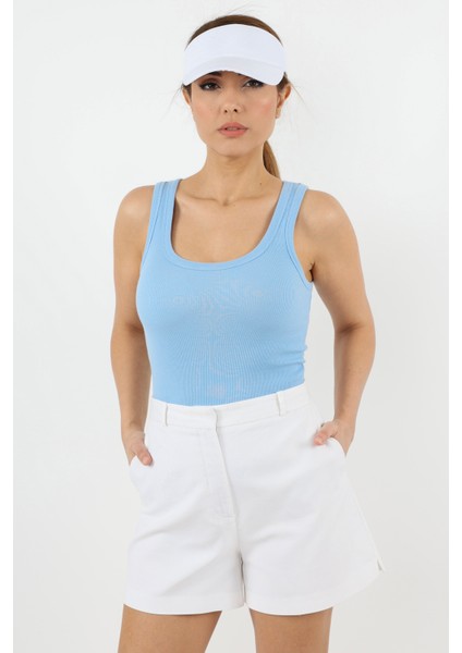 Kadın Cotton Premium Doku Mavi Pamuklu Basic Fitilli Atlet fırsatları