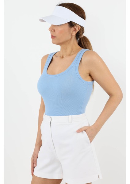 Kadın Cotton Premium Doku Mavi Pamuklu Basic Fitilli Atlet indirimleri