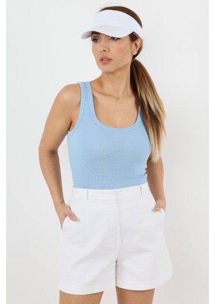 Kadın Cotton Premium Doku Mavi Pamuklu Basic Fitilli Atlet
