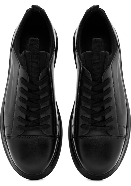 Erkek Siyah Bağcıklı Kalın Tabanlı Deri Sneaker 25WFD633118
