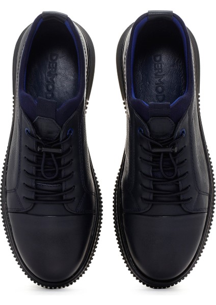 Erkek Lacivert Bağcıklı Deri Sneaker 25WFD676026