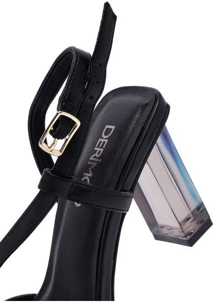 Kadın Siyah Tokalı Şeffaf Kalın Topuklu Sandalet 25SFD442618