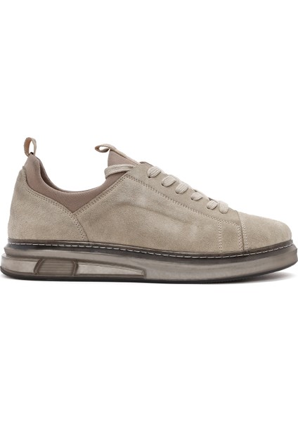 Erkek Bej Bağcıklı Süet Deri Sneaker 25WFD633110