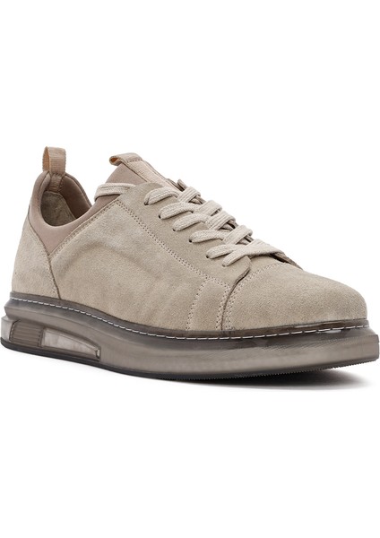 Erkek Bej Bağcıklı Süet Deri Sneaker 25WFD633110