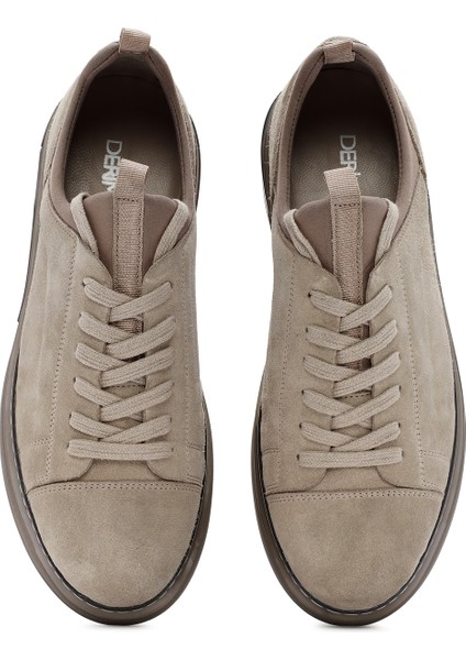Erkek Bej Bağcıklı Süet Deri Sneaker 25WFD633110
