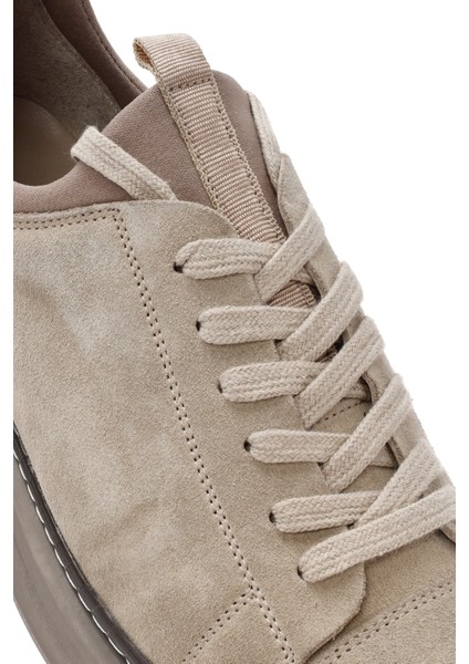 Erkek Bej Bağcıklı Süet Deri Sneaker 25WFD633110