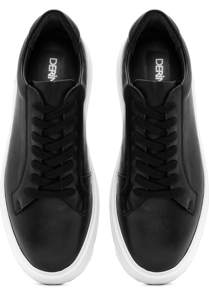 Erkek Siyah Bağcıklı Deri Sneaker 25WFD630718