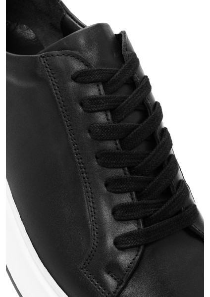Erkek Siyah Bağcıklı Deri Sneaker 25WFD630718