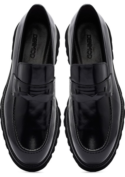 Erkek Siyah Deri Klasik Loafer 25WFD704722