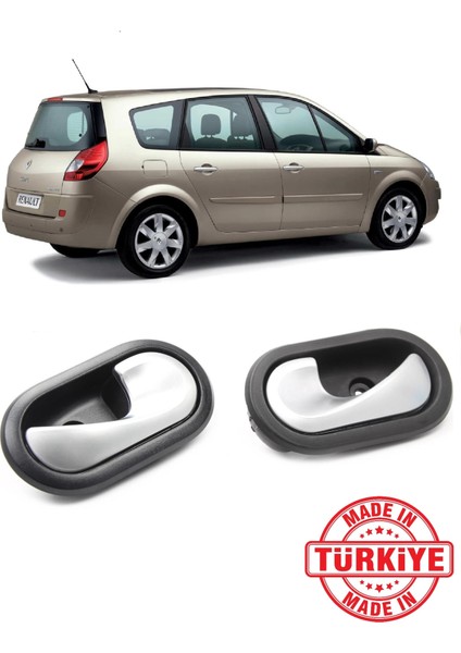 Renault Scenic 2 Iı 2003-2009 Uyumlu Iç Kapı Açma Kolu Krom Sağ ve Sol 2 Adet Takım