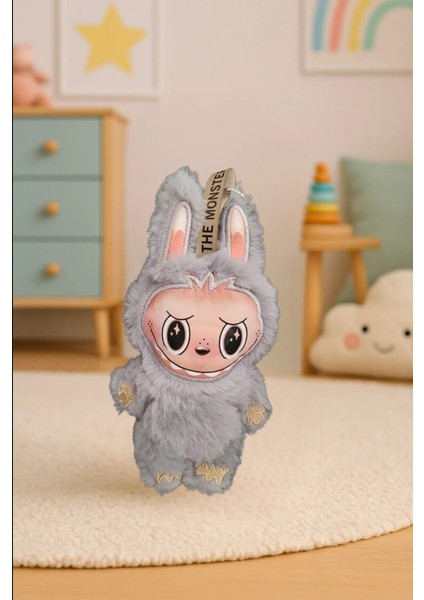 Gri Bunny Karakter Peluş Oyuncak – 20 Cm, Yıldız Gözlü Özel Tasarım
