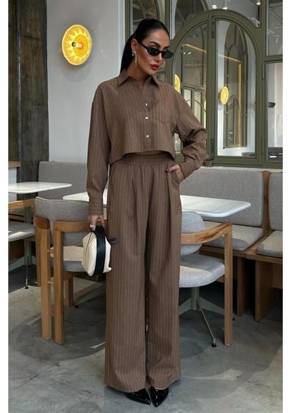 Crop Gömlekli Çizgili Takım 10080