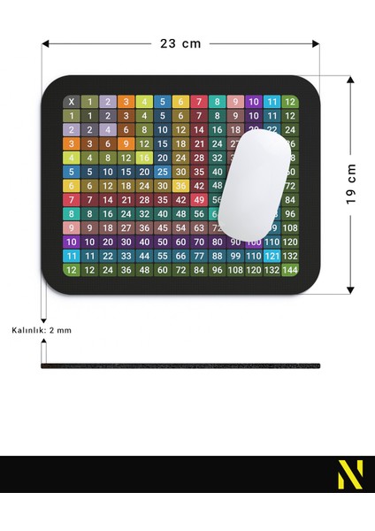Siyah Renkli Çarpım Tablosu Desenli Ergonomik Mouse Pad - 23 cm x 19 cm - Kaydırmaz Taban Ev ve Ofis Kullanımı Için Ideal Fare Altlığı Mousepad
