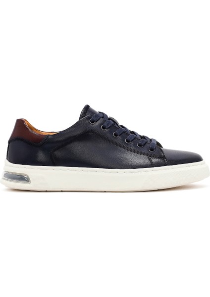 Erkek Lacivert Bağcıklı Deri Sneaker 25SFD693018