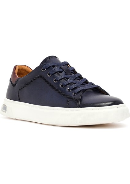Erkek Lacivert Bağcıklı Deri Sneaker 25SFD693018