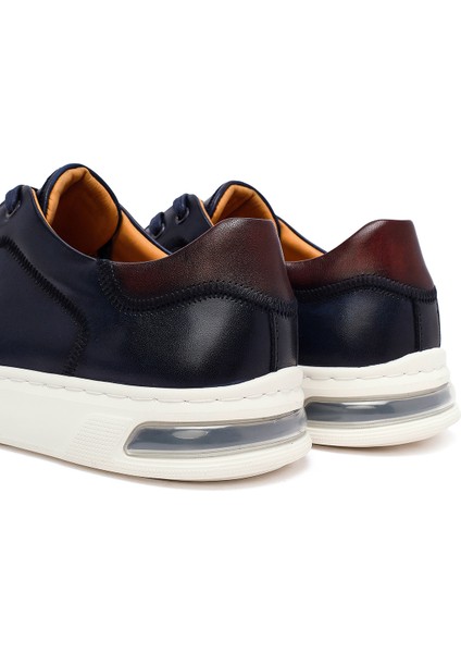 Erkek Lacivert Bağcıklı Deri Sneaker 25SFD693018