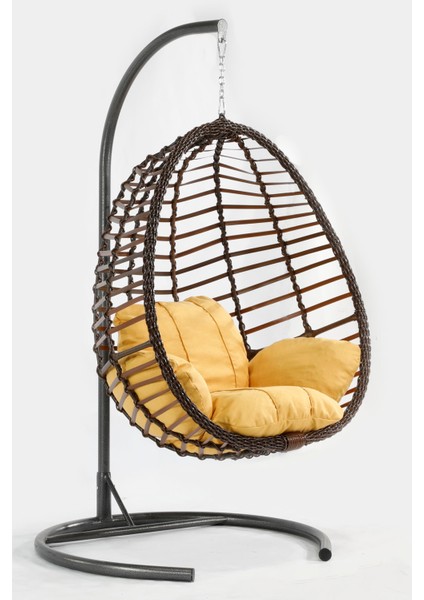 Kahverengi Rattan Örgü Fındık Model Hamak Bahçe Salıncağı Balkon, Teras, Bahçe Mobilyası