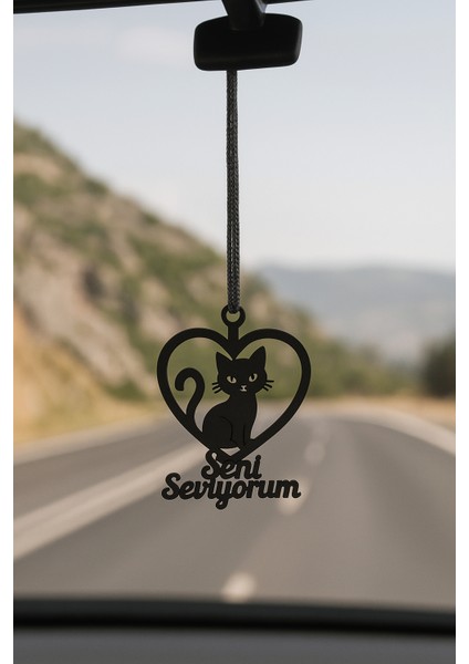 Lazer Kesim Metal Kalp Içinde Kedi “seni Seviyorum” Yazılı Araba Dikiz Aynası Süsü fiyatları