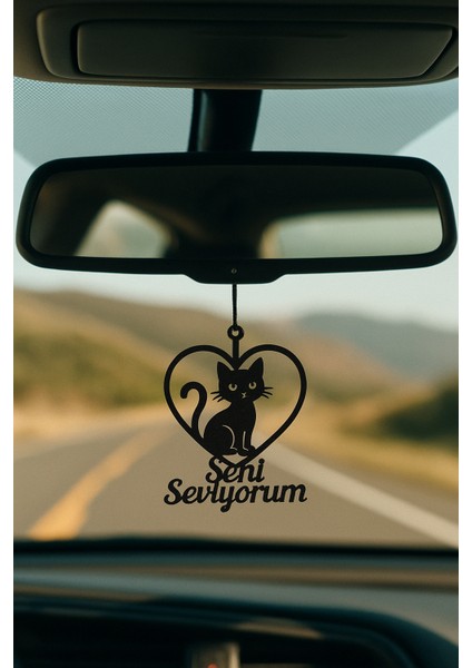 Lazer Kesim Metal Kalp Içinde Kedi “seni Seviyorum” Yazılı Araba Dikiz Aynası Süsü modelleri