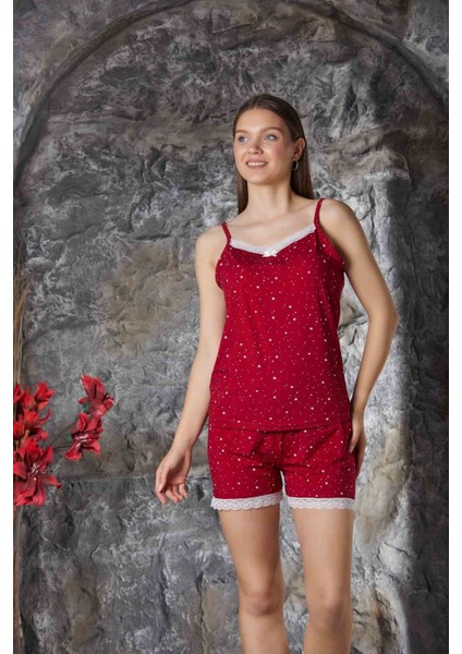 Pembe Dantel Detaylı Ip Askı Şortlu Milan Kadın Pijama Takımı