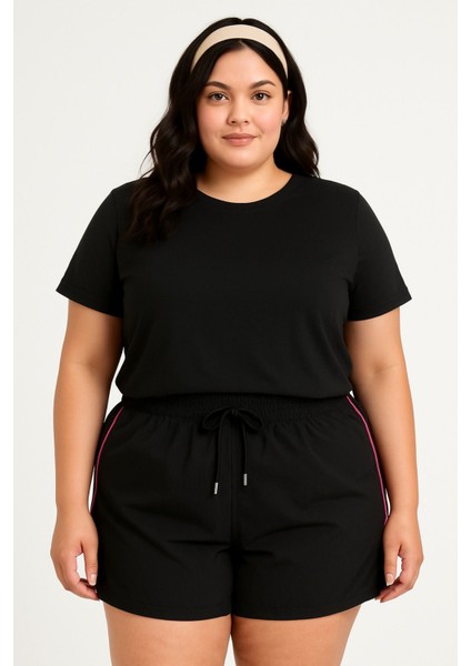 Siyah Büyük Beden Kadın Deniz Şortu Büyük Beden Şort (2xl-7xl)