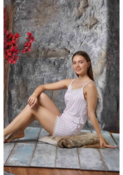 Pembe Dantel Detaylı Ip Askı Şortlu Milan Kadın Pijama Takımı fiyatları