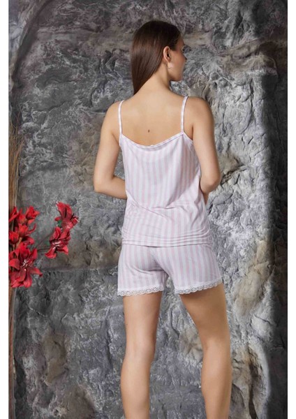 Pembe Dantel Detaylı Ip Askı Şortlu Milan Kadın Pijama Takımı modelleri
