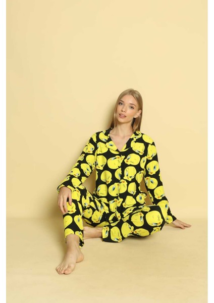 Kadın Önden Düğmeli Yeni Sezon Homewear Pijama Takımı Yeni Sezon