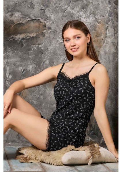 Siyah Dantel Detaylı Ip Askı Şortlu Milan Kadın Pijama Takımı fiyatları