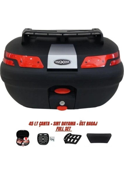 Motosiklet Arka Çanta 45 Litre Sırt Dayama ve Üst Tabla Full Set Siyah