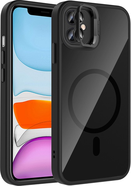 Apple iPhone 11 Kılıf Standlı ve Kamera Lens Hediyeli M-Safe Şarj Özellikli Zore Etro Kapak modelleri