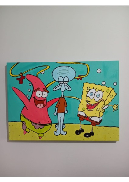 Sünger Bob Kare Pantolon Dekoratif Akrilik Duvar Tablosu