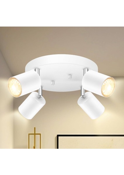 Metal Beyaz Retro Dekoratif Modern 4 Lü LED Spot 180 Derece Mafsallı Günışığı Ampullü