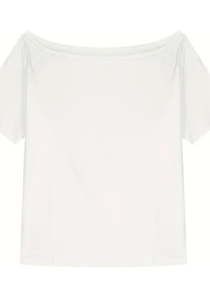 Beyaz Kadın Düşük Omuz Kayık Yaka Oversize T-Shirt indirimleri