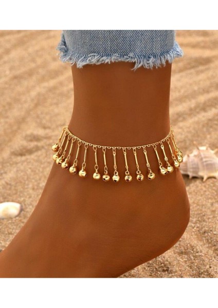Zarif Altın Renkli Boncuklu Ayak Halhal ile Şıklığınızı Tamamlayın