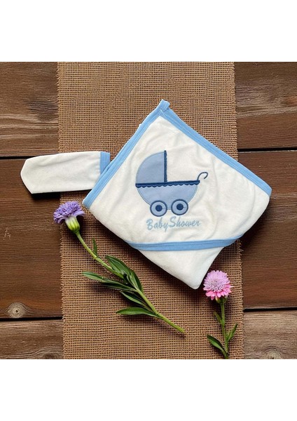 Puset Nakışlı 0- 12 Ay Havlu Silgi Mavi