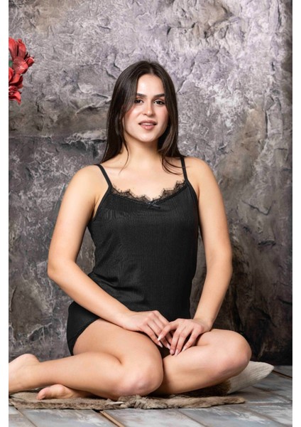Siyah Dantel Detaylı Ip Askı Şortlu Milan Kadın Pijama Takımı modelleri