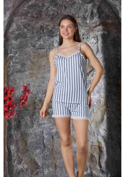 Beyaz Dantel Detaylı Ip Askı Şortlu Milan Kadın Pijama Takımı