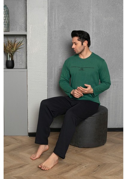 Erkek Füme Melanj Uzun Kollu Süprem Kumaş Dokuma Pijama Takımı